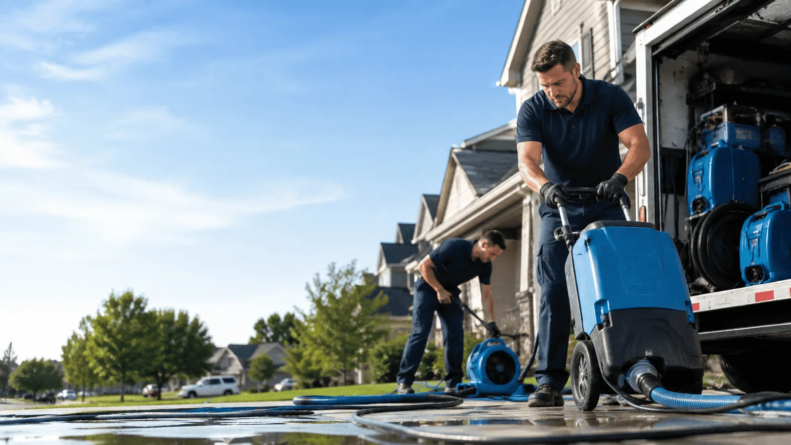 Burst Pipe Damage Cleanup being performed in Farmington, IA